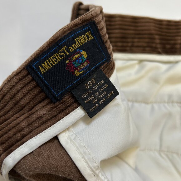 Vtg. Amherst and Brock Mens 33 S Brown Wide Wale Pleated Cuffed Corduroy Pants - Picture 5 of 12